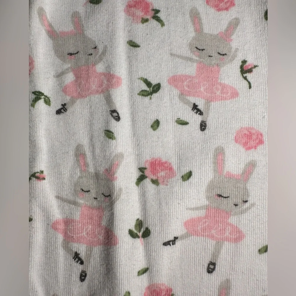 Honest Organic Cotton Gray Ballerina Bunnies Pink Roses Adorable Sweet ~3-6 Mos.